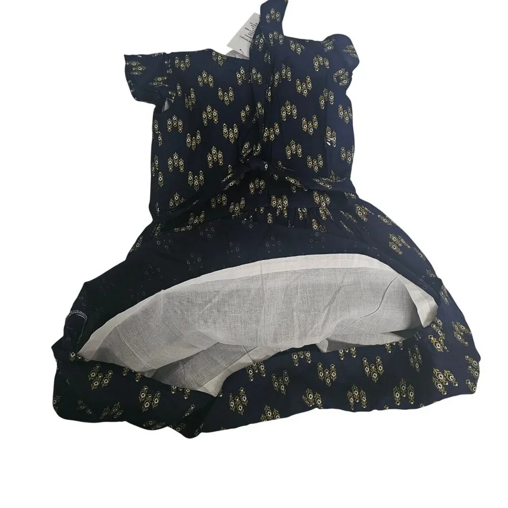 Bird Of Paradise Navy Woven All-Over Print Frock Flutter Sleeve Dress 10-12 NWT - Picture 4 of 11